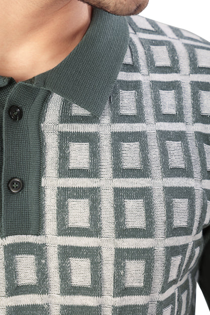 Tim Cooper Switzerland Men’s Knitted Polo T-Shirt with Geometric Check Pattern