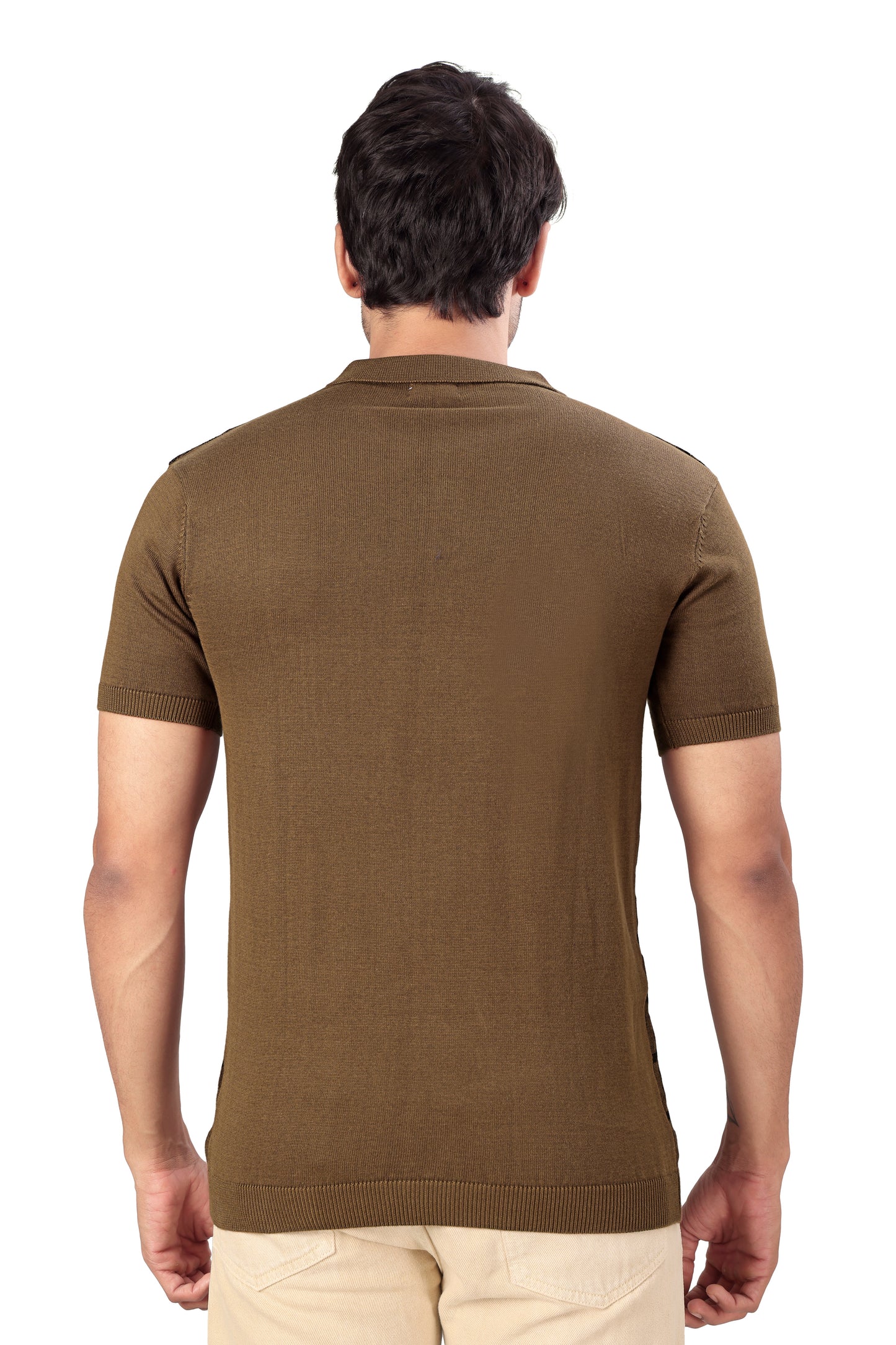 Tim Cooper Switzerland Men’s Knitted Polo T-Shirt with Square Geometric Pattern