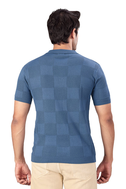 Tim Cooper Switzerland Men’s Blue Textured Knit Polo T-Shirt