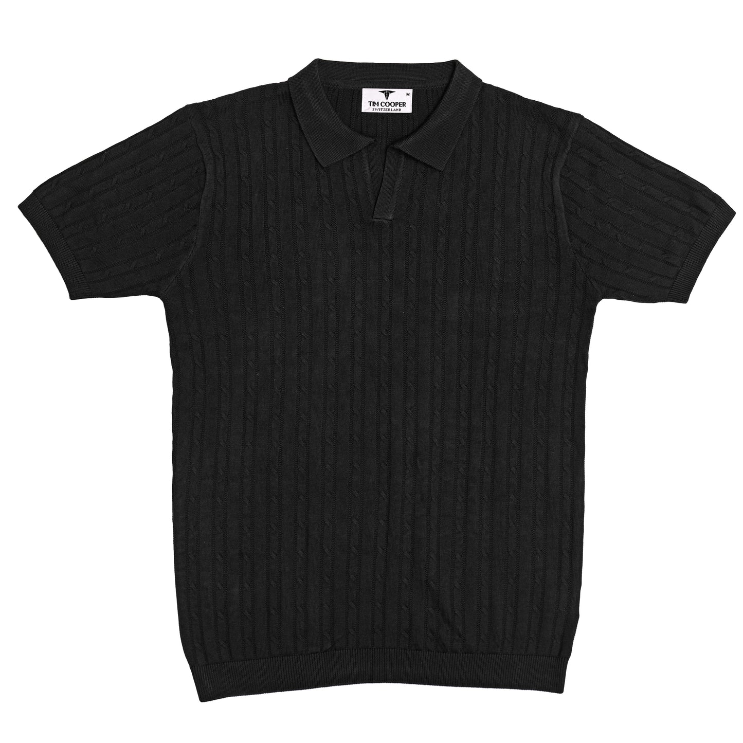 Tim Cooper Switzerland Classic Black Textured Knit Sweat T-Shirt for Men