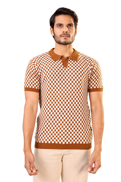 Tim Cooper Switzerland Men’s Rust & White Checkered Knit Sweat Shirt
