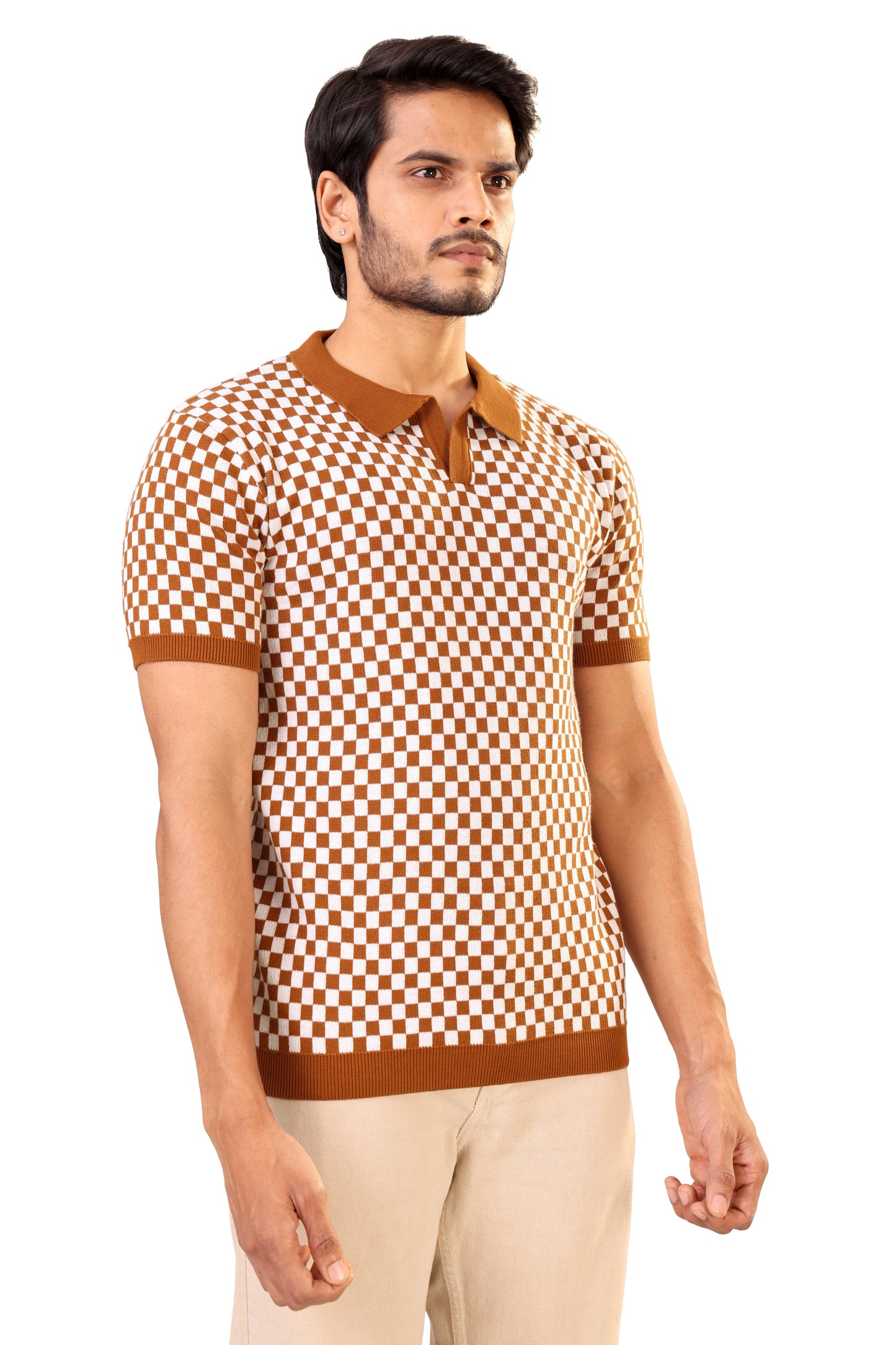 Tim Cooper Switzerland Men’s Rust & White Checkered Knit Sweat Shirt