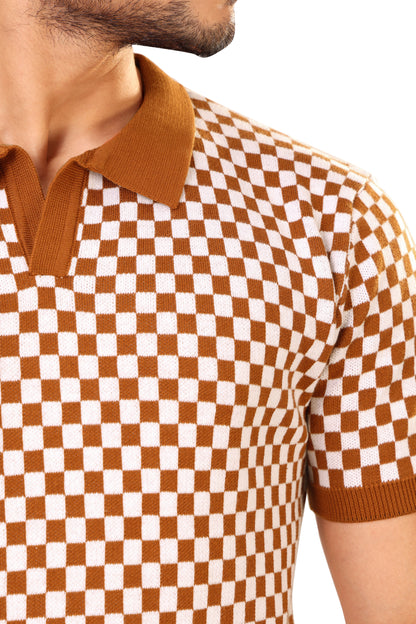 Tim Cooper Switzerland Men’s Rust & White Checkered Knit Sweat Shirt