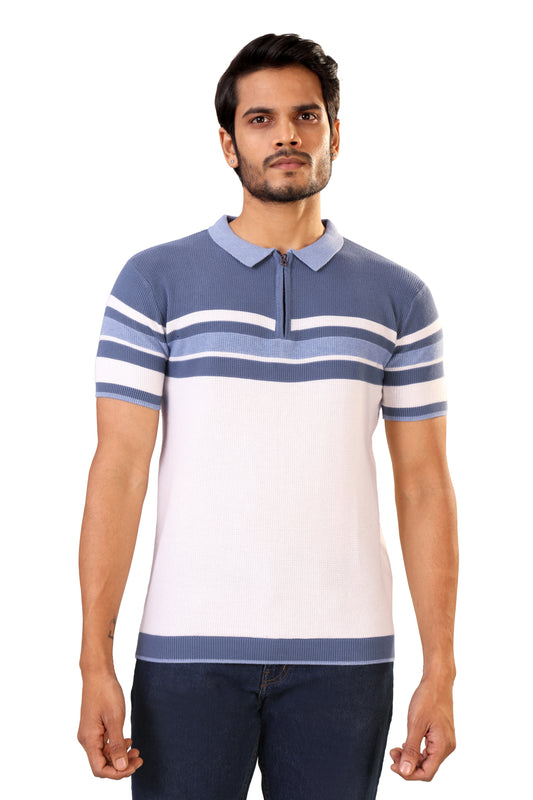 Tim Cooper Switzerland Men’s Blue & White Striped Panel Sweat T-Shirt