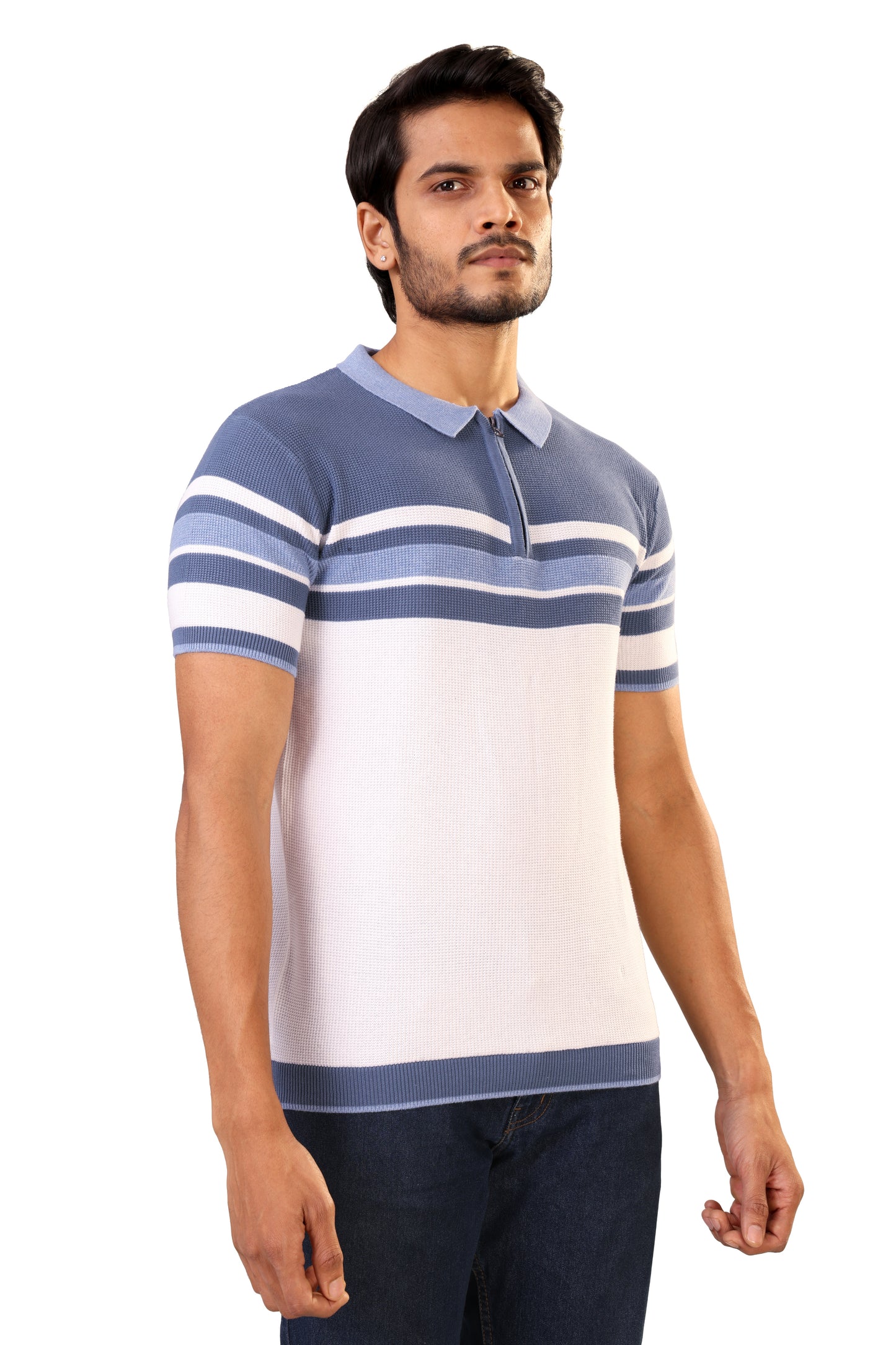 Tim Cooper Switzerland Men’s Blue & White Striped Panel Sweat T-Shirt