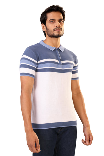 Tim Cooper Switzerland Men’s Blue & White Striped Panel Sweat T-Shirt