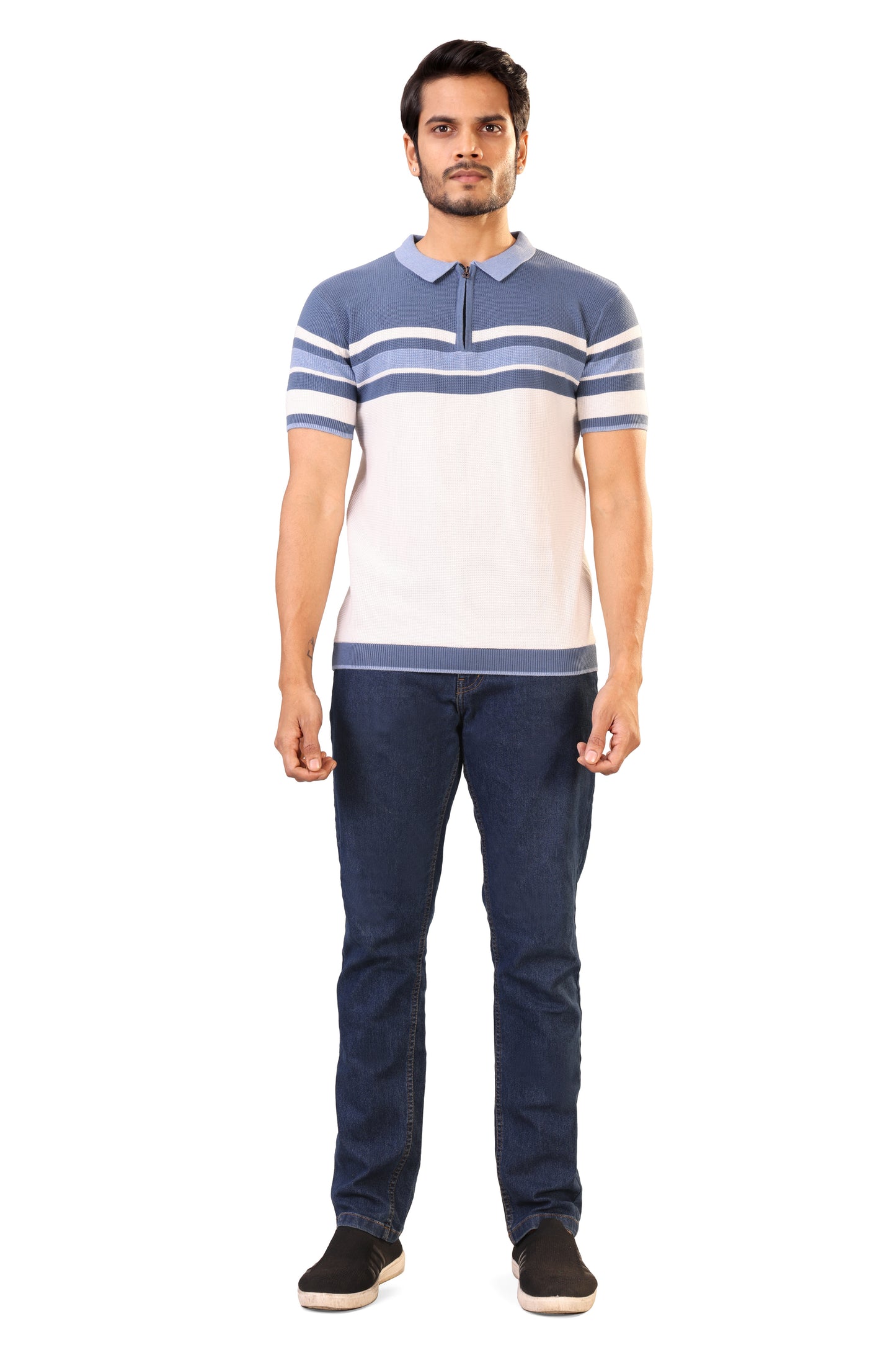 Tim Cooper Switzerland Men’s Blue & White Striped Panel Sweat T-Shirt