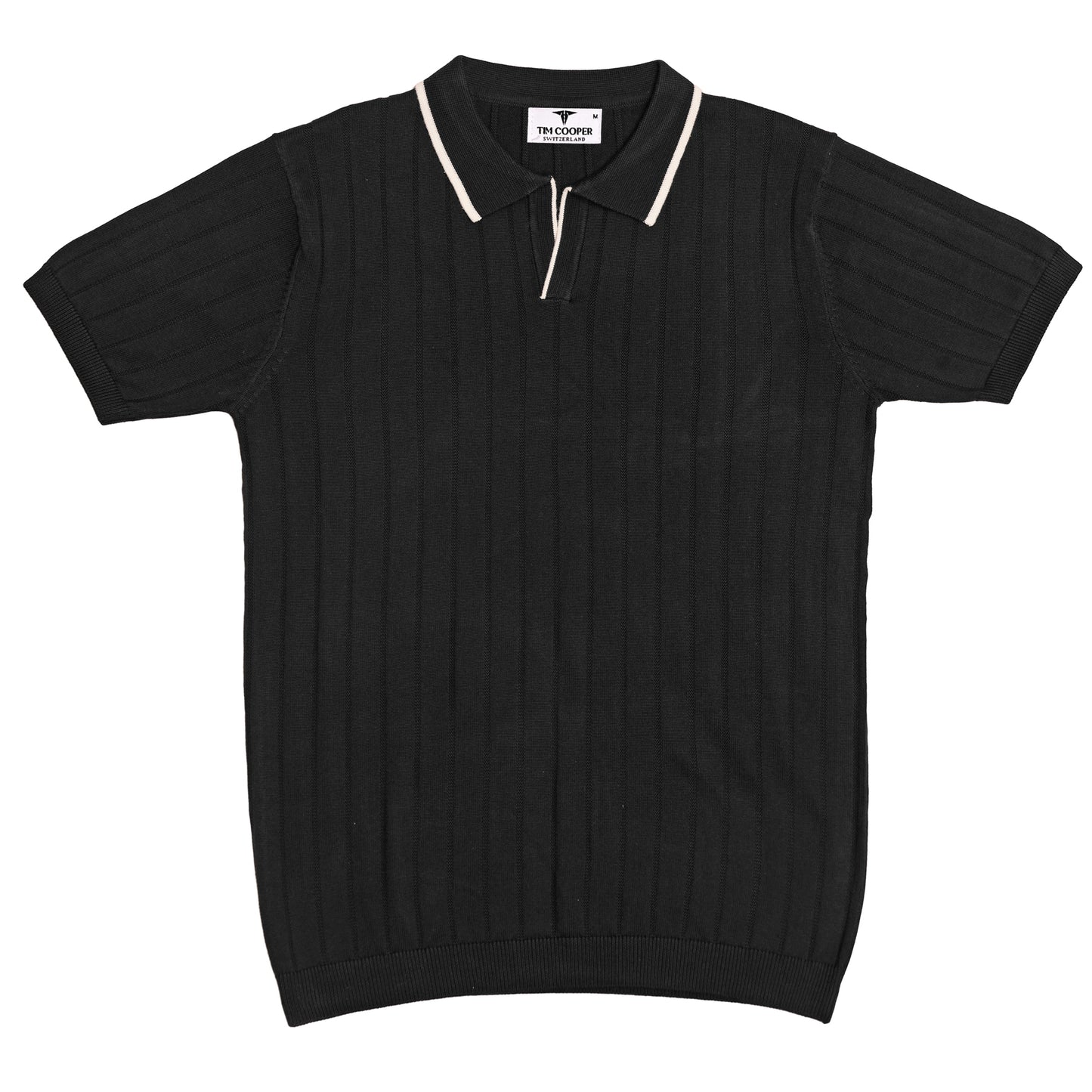 Tim Cooper Switzerland Men’s Black Short-Sleeve Sweat T-Shirt with Contrast Collar