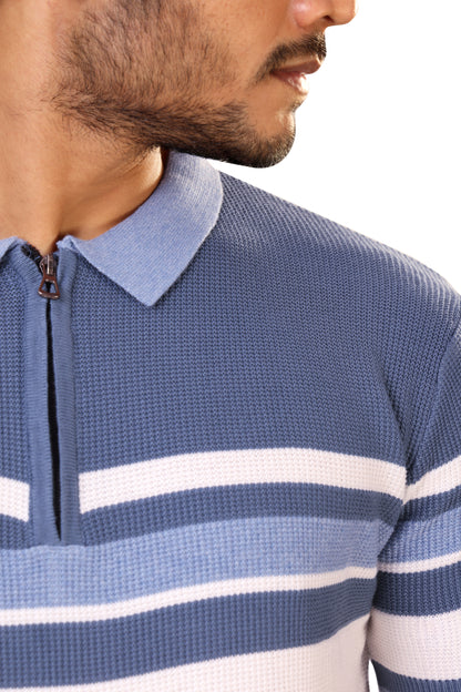 Tim Cooper Switzerland Men’s Blue & White Striped Panel Sweat T-Shirt