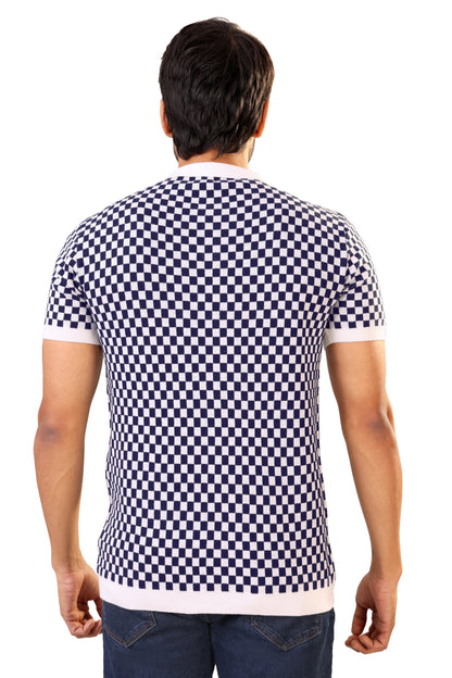 Tim Cooper Switzerland Men’s Navy & White Checkered Knit Sweat T-Shirt
