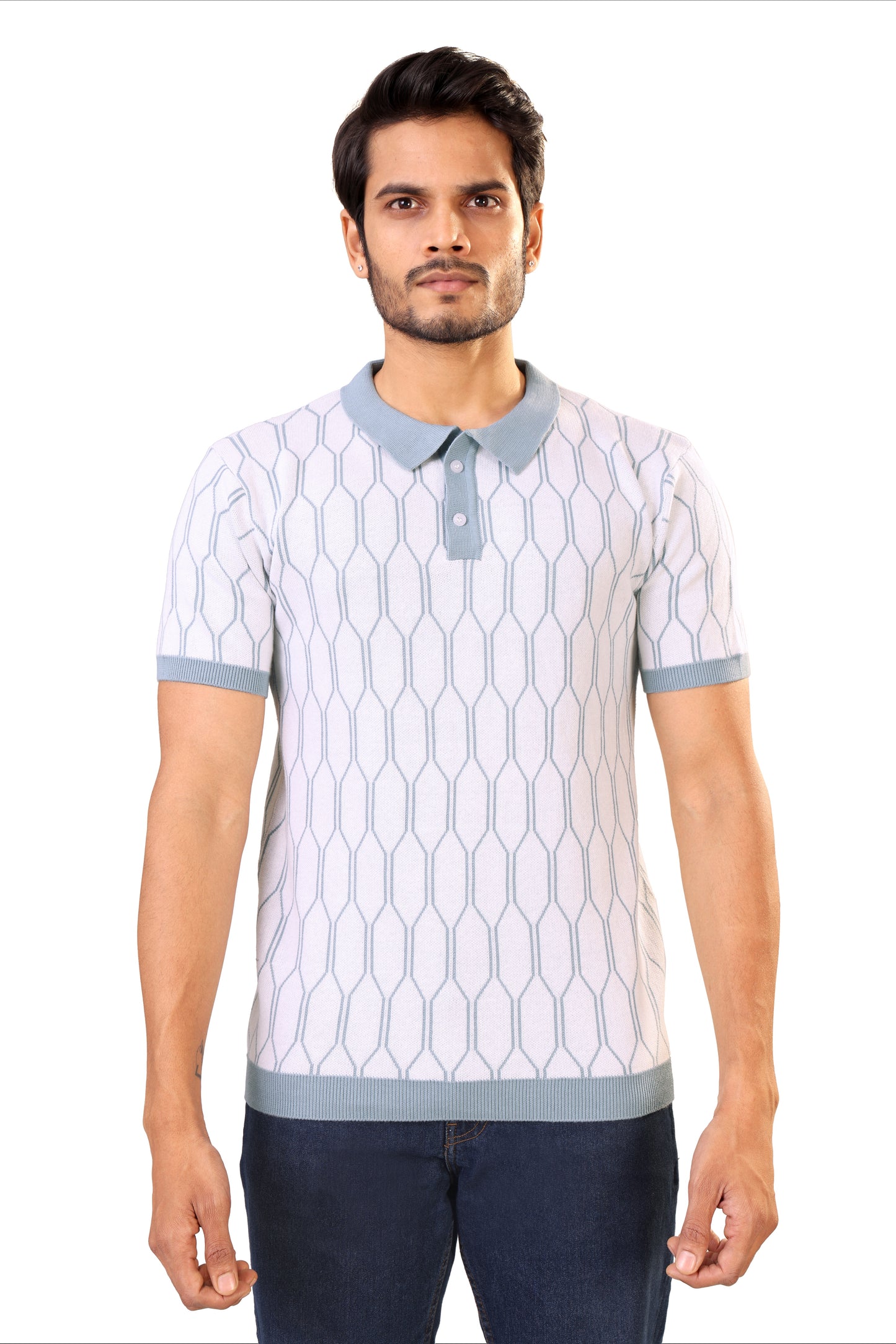 Tim Cooper Switzerland Men’s Light Blue Geometric Knit Sweat T-Shirt