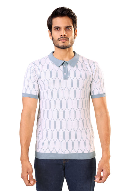 Tim Cooper Switzerland Men’s Light Blue Geometric Knit Sweat T-Shirt
