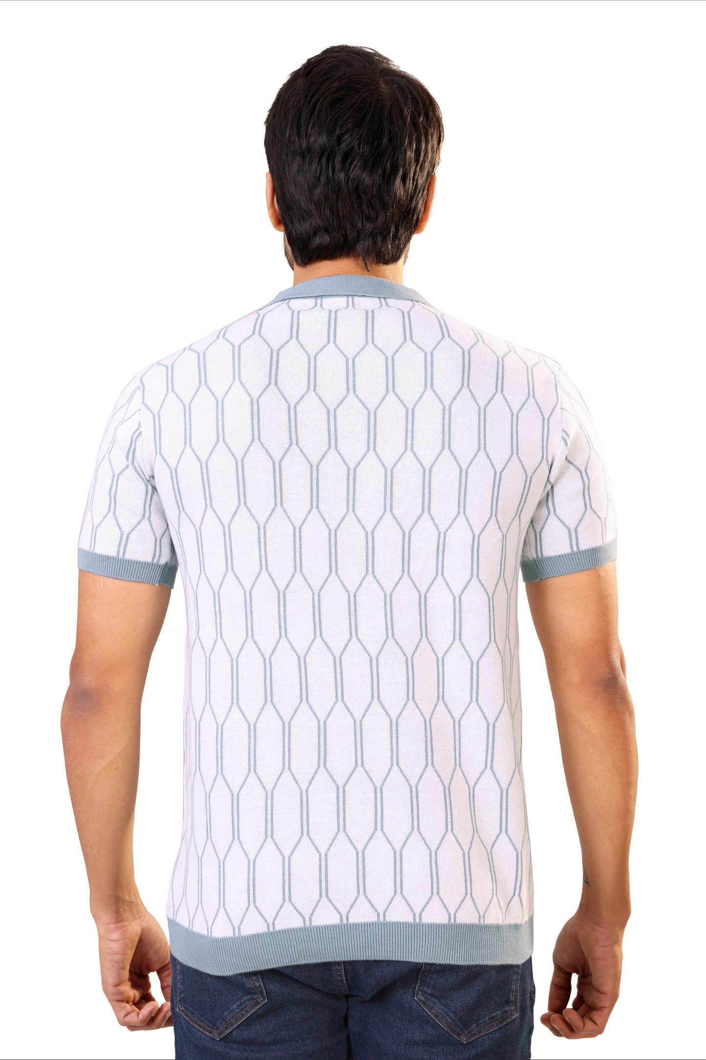 Tim Cooper Switzerland Men’s Light Blue Geometric Knit Sweat T-Shirt
