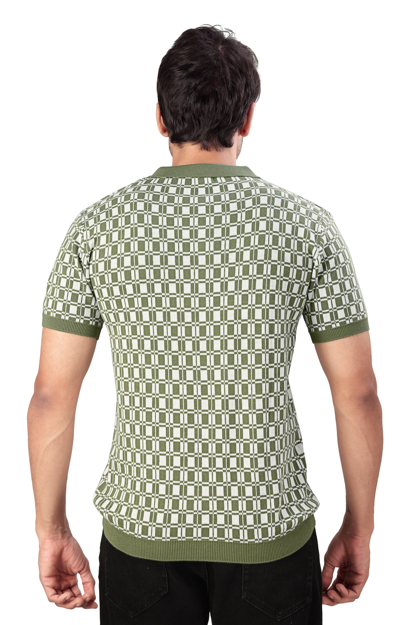 Tim Cooper Switzerland Men's Green Checkered Knit Polo T-Shirt
