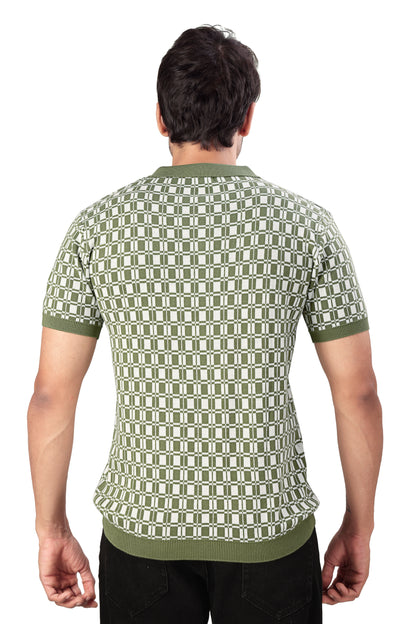 Tim Cooper Switzerland Men's Green Checkered Knit Polo T-Shirt