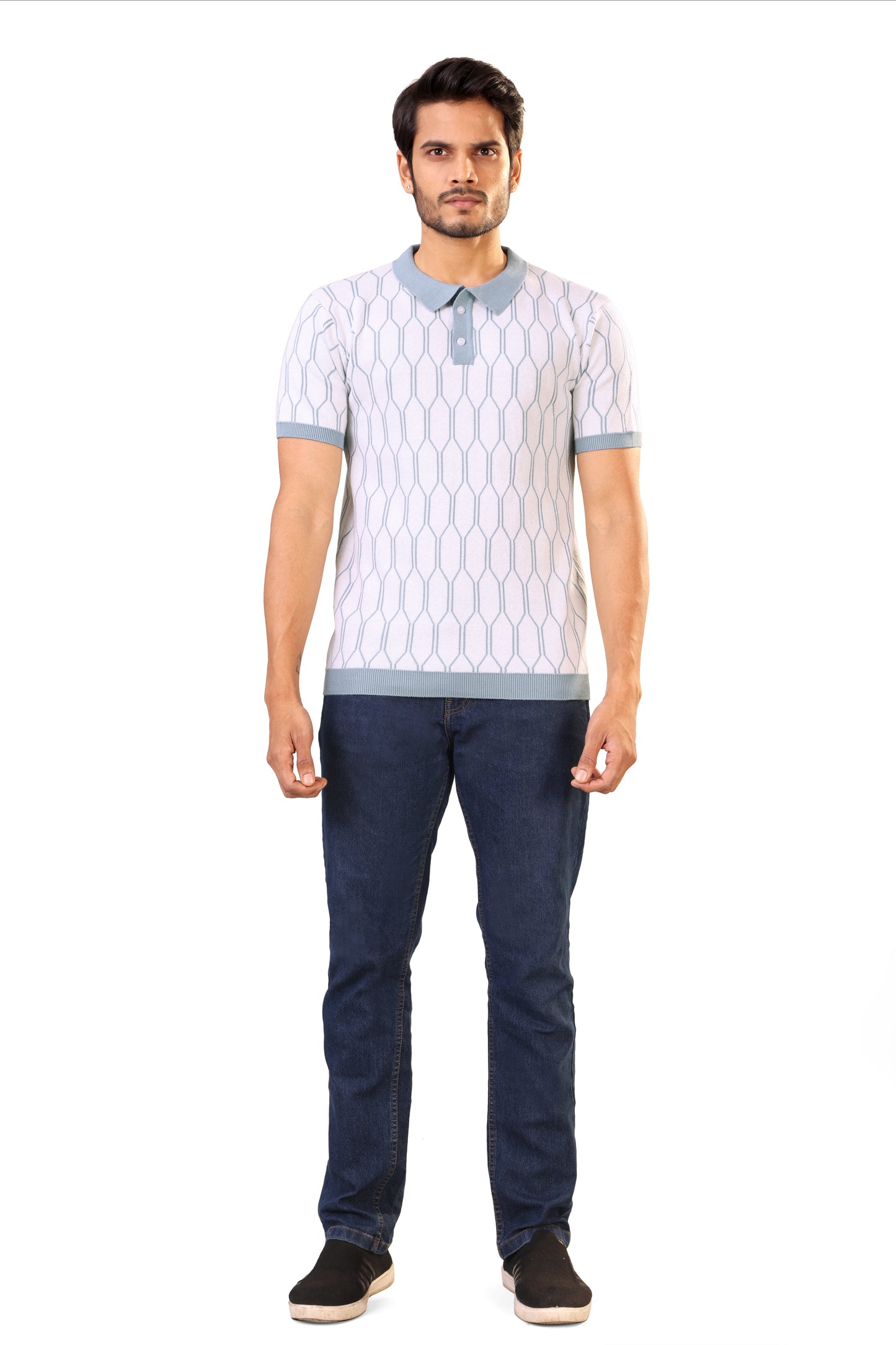 Tim Cooper Switzerland Men’s Light Blue Geometric Knit Sweat T-Shirt