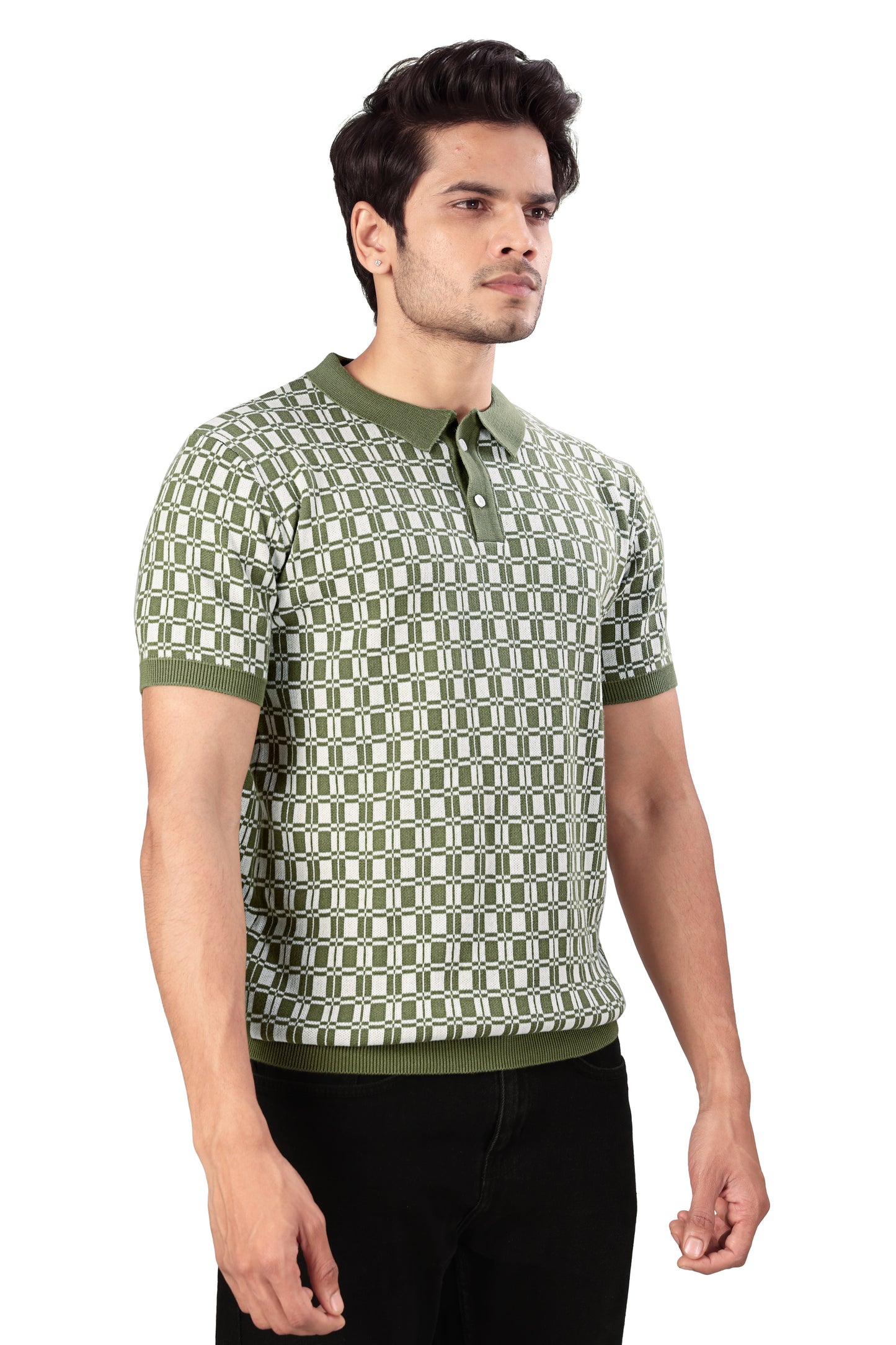 Tim Cooper Switzerland Men's Green Checkered Knit Polo T-Shirt