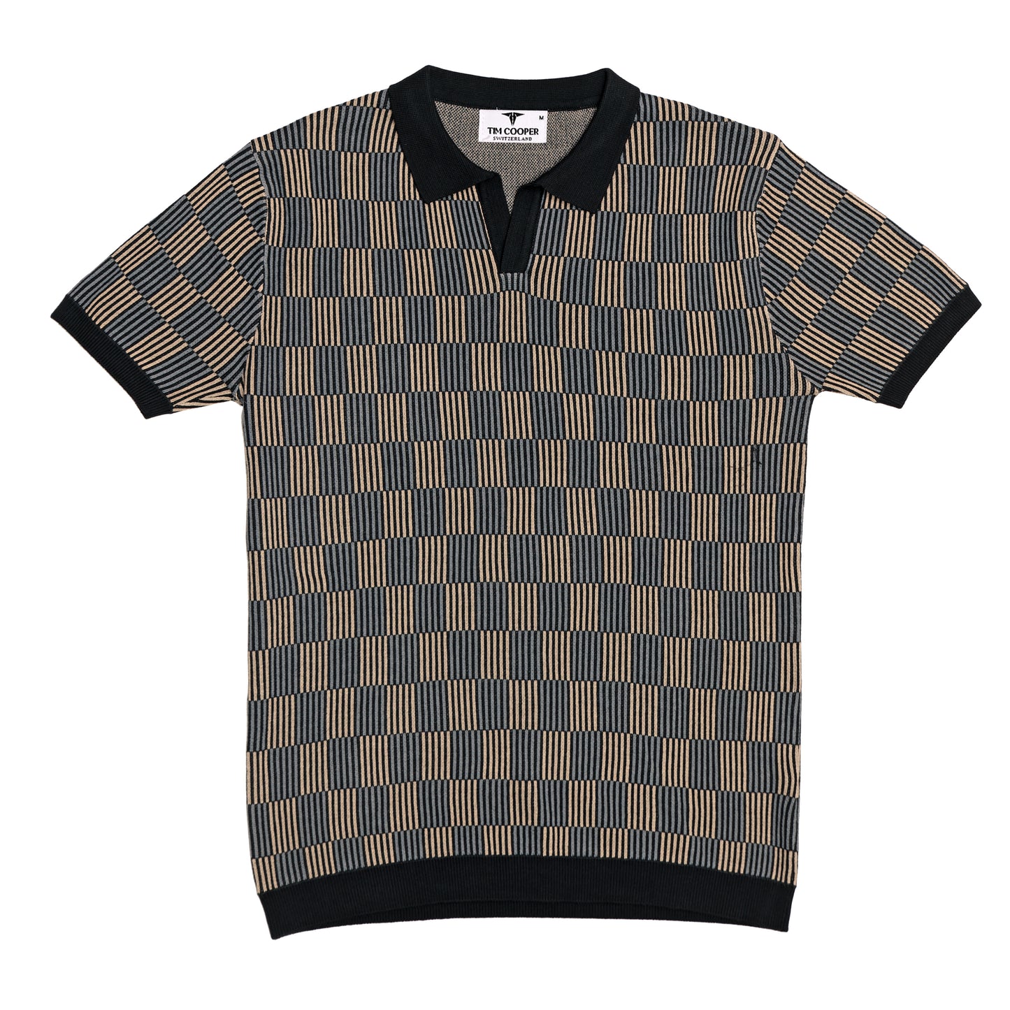 Tim Cooper Switzerland Men’s Black & Beige Textured Stripe Knit Sweat T-Shirt