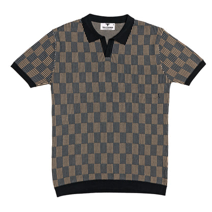 Tim Cooper Switzerland Men’s Black & Beige Textured Stripe Knit Sweat T-Shirt