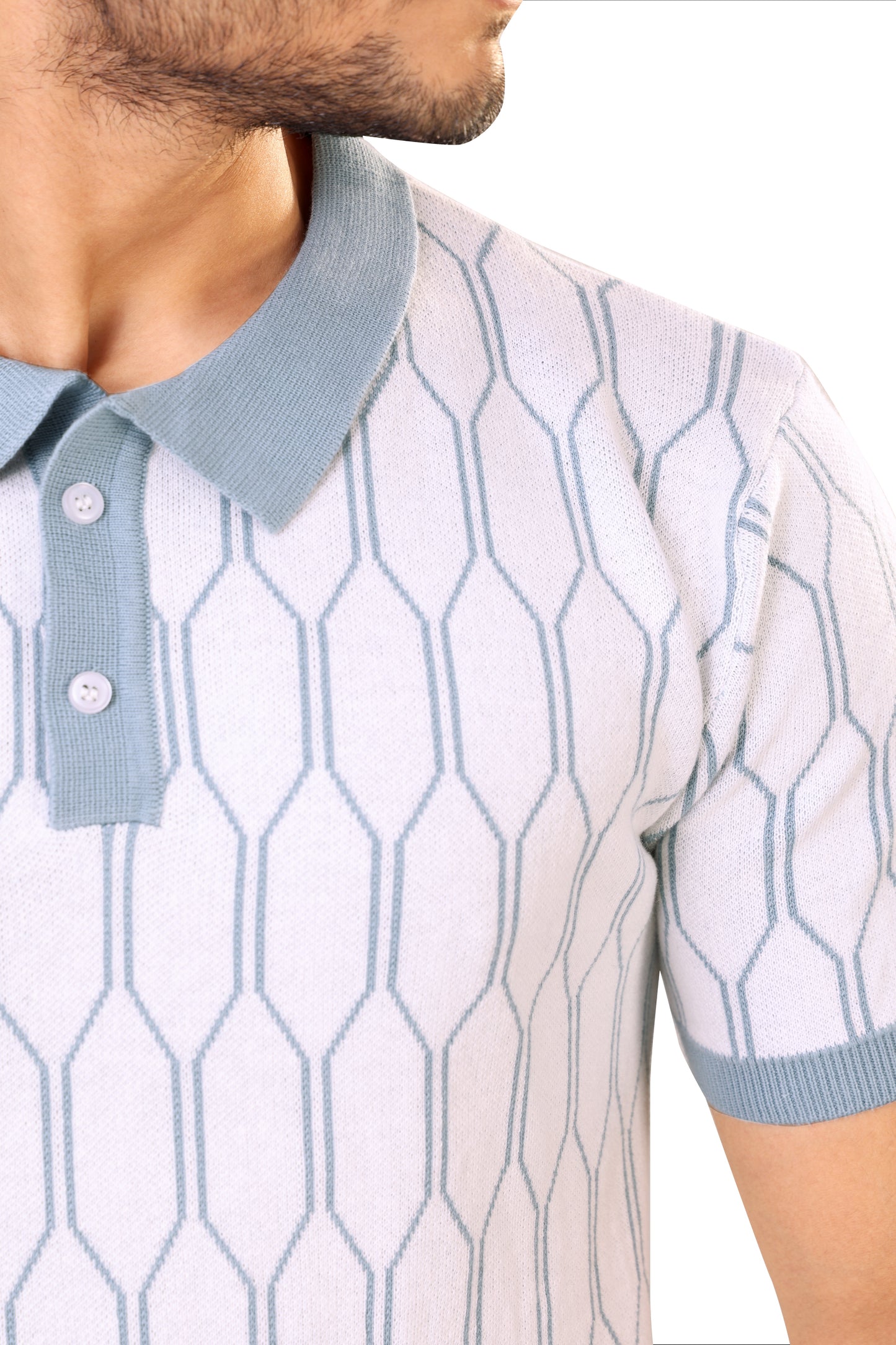 Tim Cooper Switzerland Men’s Light Blue Geometric Knit Sweat T-Shirt