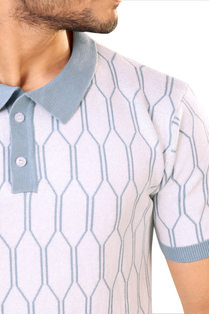 Tim Cooper Switzerland Men’s Light Blue Geometric Knit Sweat T-Shirt