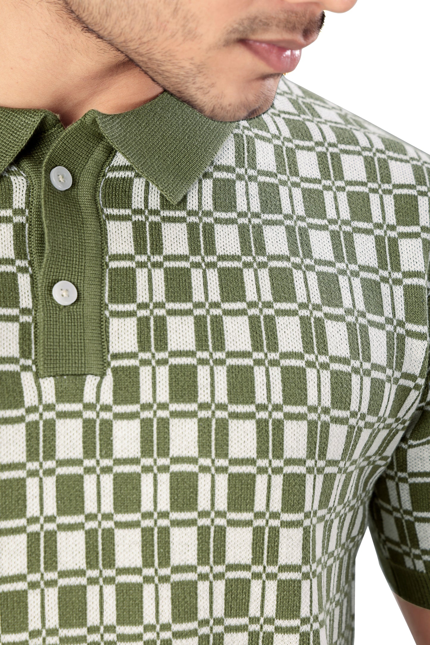 Tim Cooper Switzerland Men's Green Checkered Knit Polo T-Shirt