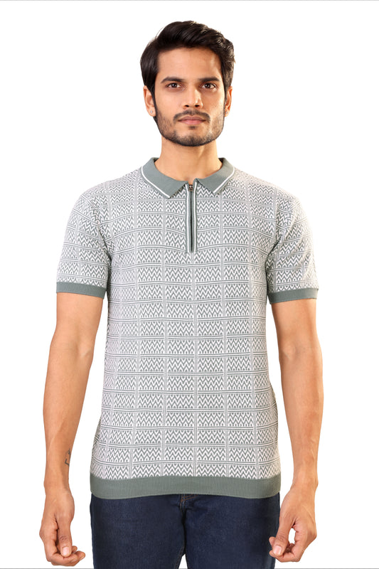 Tim Cooper Switzerland Men’s Sage Green & White Geometric Knit Sweat T-Shirt