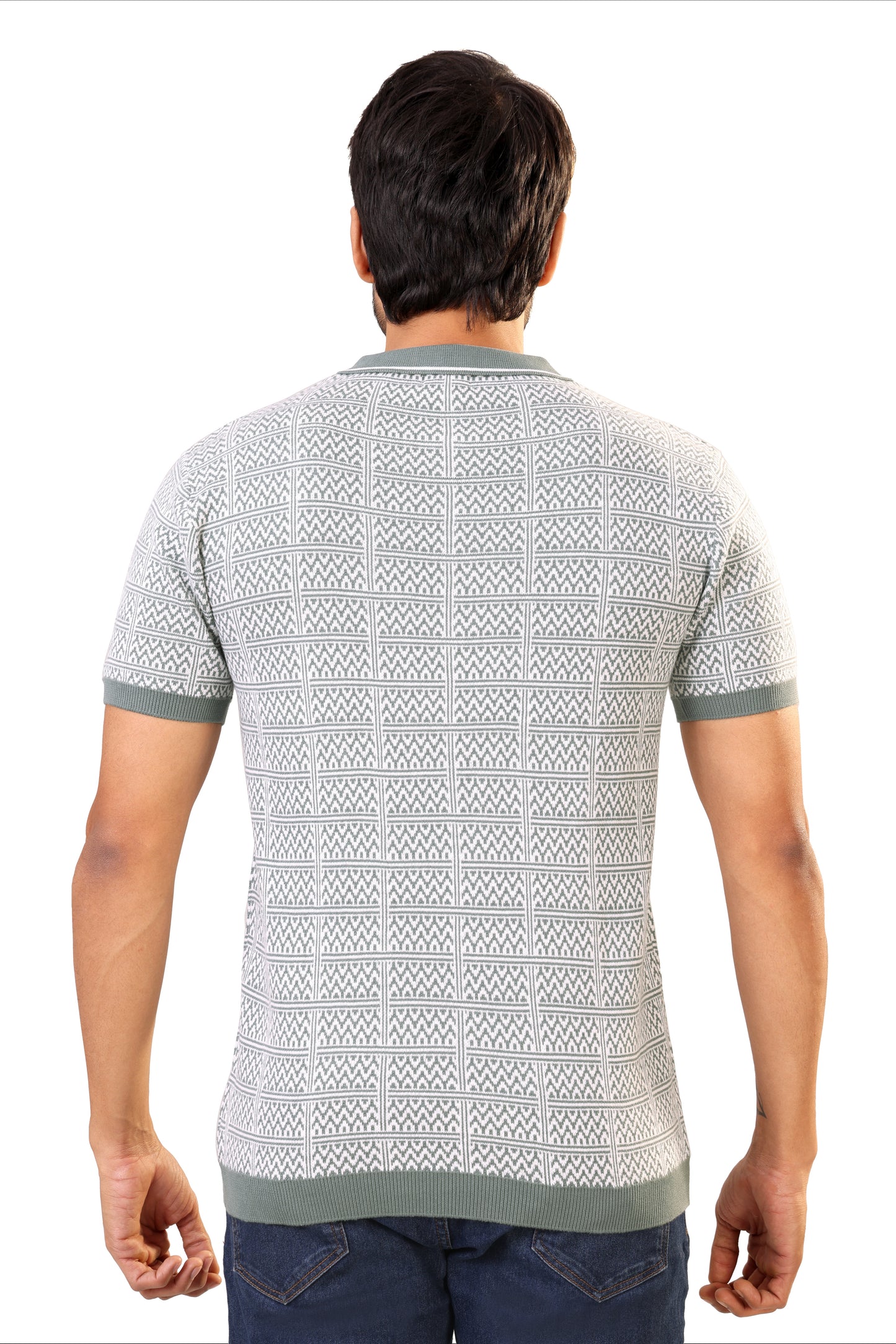 Tim Cooper Switzerland Men’s Sage Green & White Geometric Knit Sweat T-Shirt