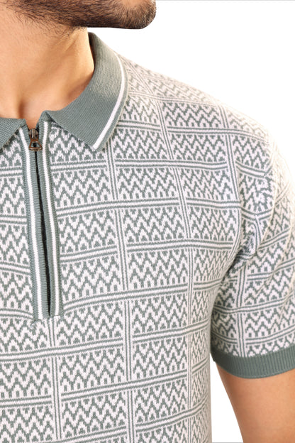 Tim Cooper Switzerland Men’s Sage Green & White Geometric Knit Sweat T-Shirt