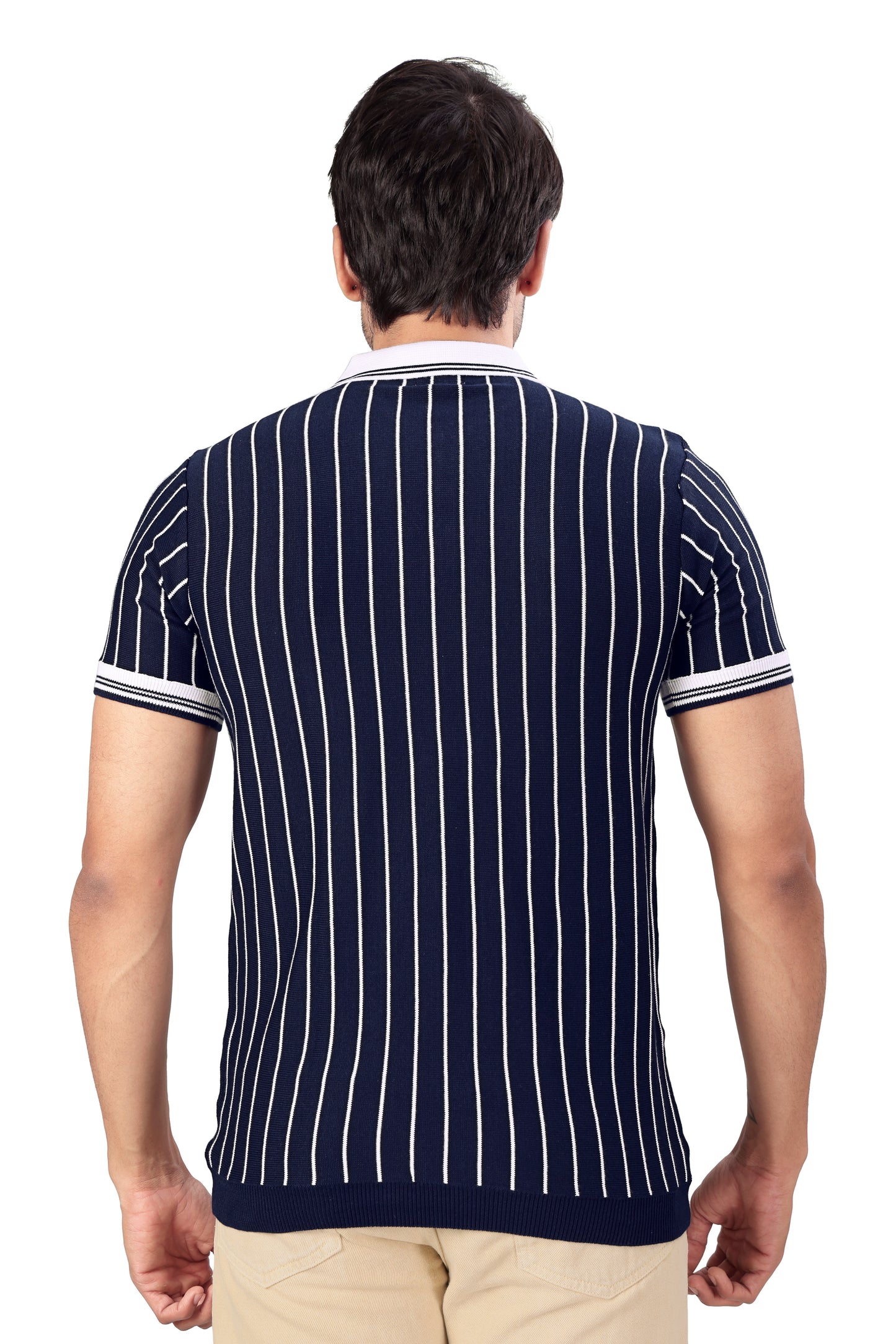 Tim Cooper Switzerland Men's Navy Blue Vertical Stripe Knit Polo T-Shirt