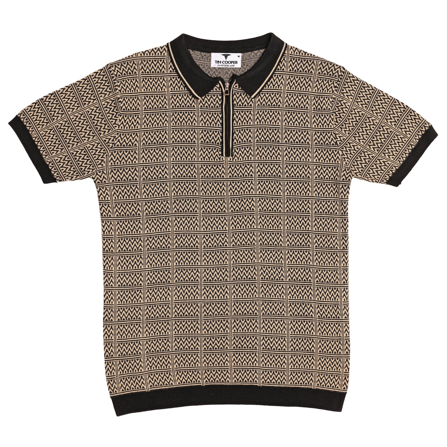 Tim Cooper Switzerland Men’s Beige & Black Geometric Knit Sweat T-Shirt
