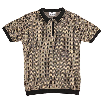 Tim Cooper Switzerland Men’s Beige & Black Geometric Knit Sweat T-Shirt