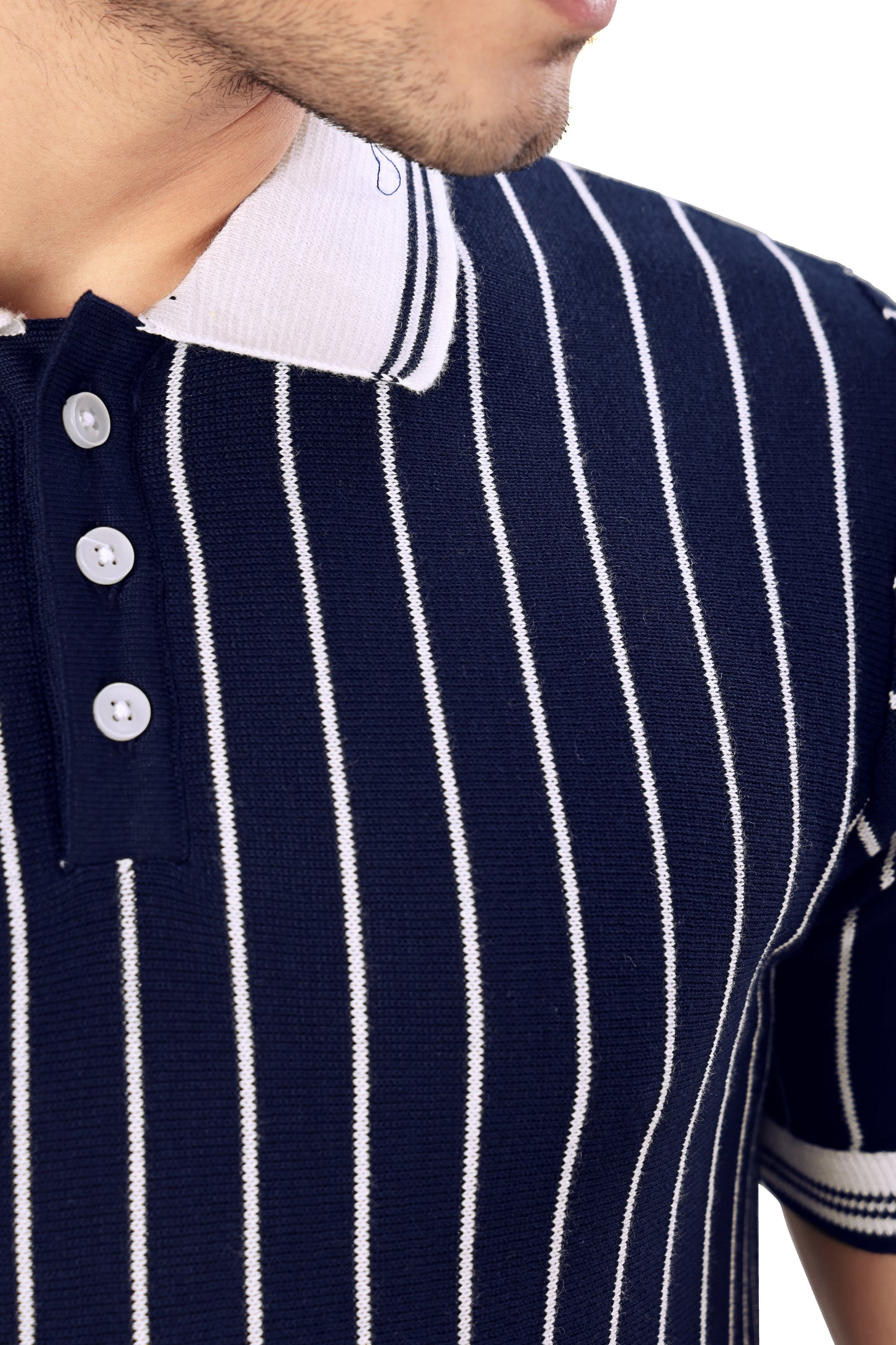 Tim Cooper Switzerland Men's Navy Blue Vertical Stripe Knit Polo T-Shirt