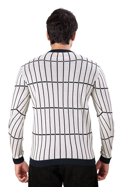 Tim Cooper Switzerland Men’s Cream Knit Sweater with Navy Grid Pattern