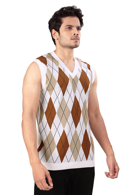 Tim Cooper Switzerland Men’s Argyle Knit Sweater Vest with Brown Polo Shirt
