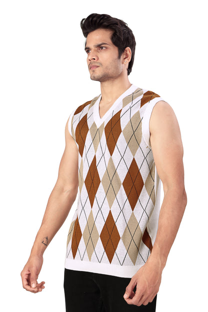 Tim Cooper Switzerland Men’s Argyle Knit Sweater Vest with Brown Polo Shirt