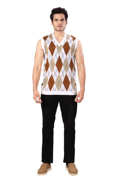 Tim Cooper Switzerland Men’s Argyle Knit Sweater Vest with Brown Polo Shirt