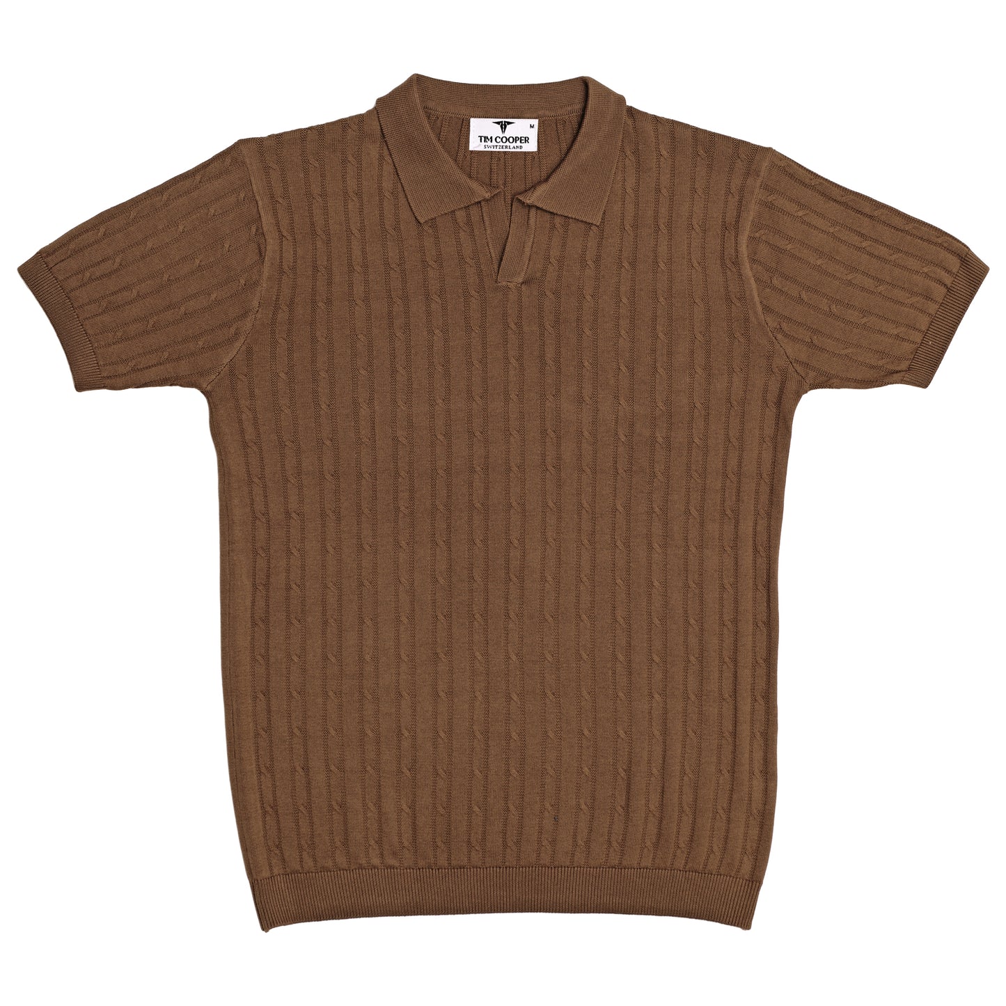 Tim Cooper Switzerland Men’s Short-Sleeve Cable-Knit Sweat T-Shirt – Brown