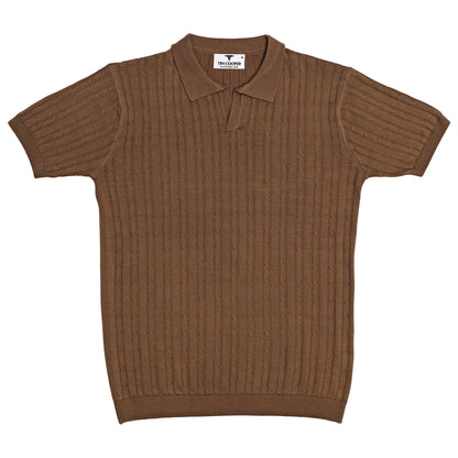 Tim Cooper Switzerland Men’s Short-Sleeve Cable-Knit Sweat T-Shirt – Brown