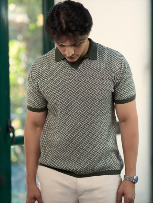 Tim Cooper Switzerland Olive Green Textured Knit Sweat T-Shirt
