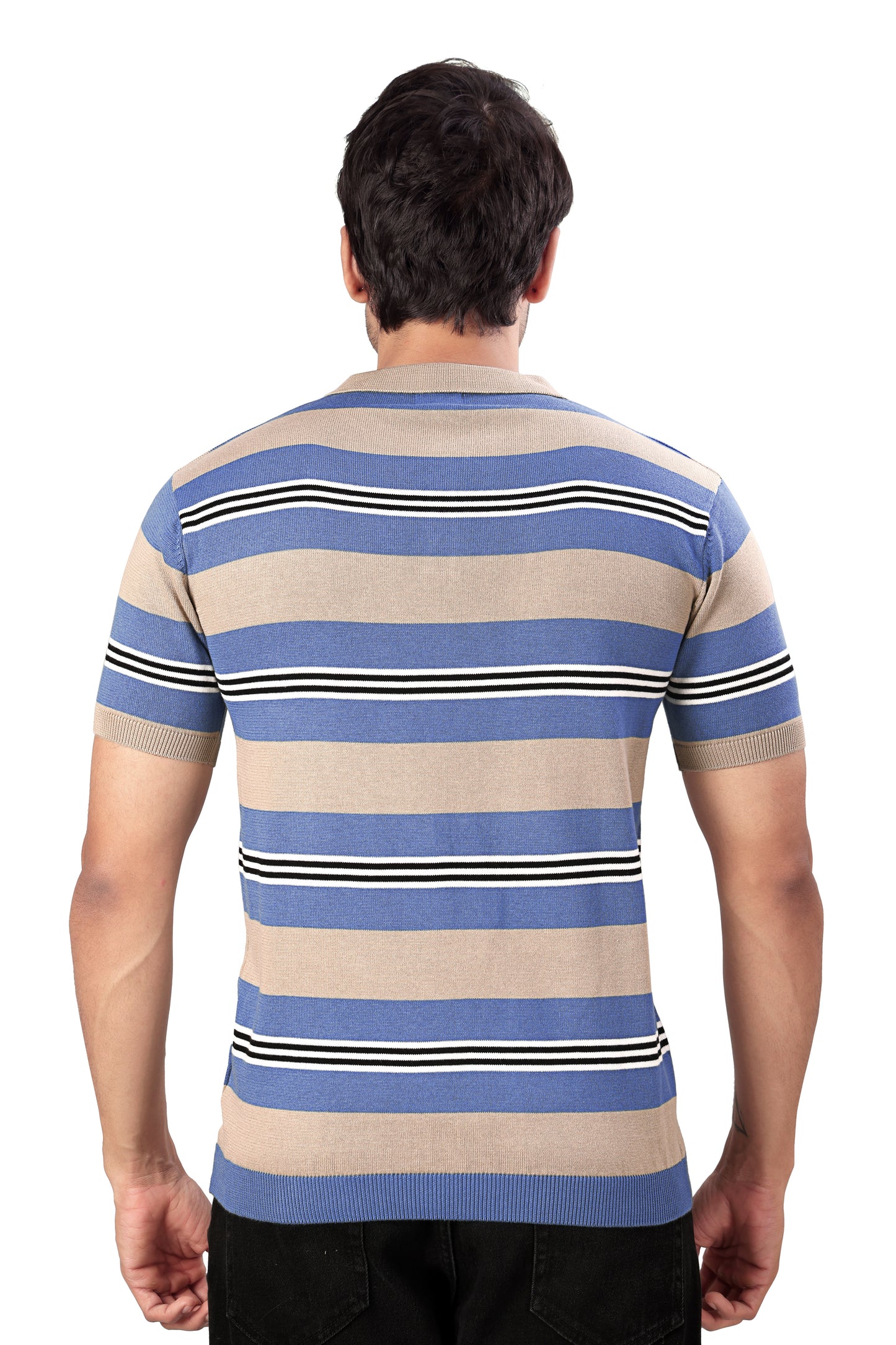 Tim Cooper Switzerland Senior Man Wearing a Striped Polo T-Shirt