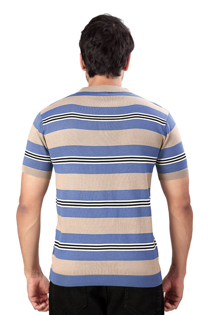 Tim Cooper Switzerland Senior Man Wearing a Striped Polo T-Shirt