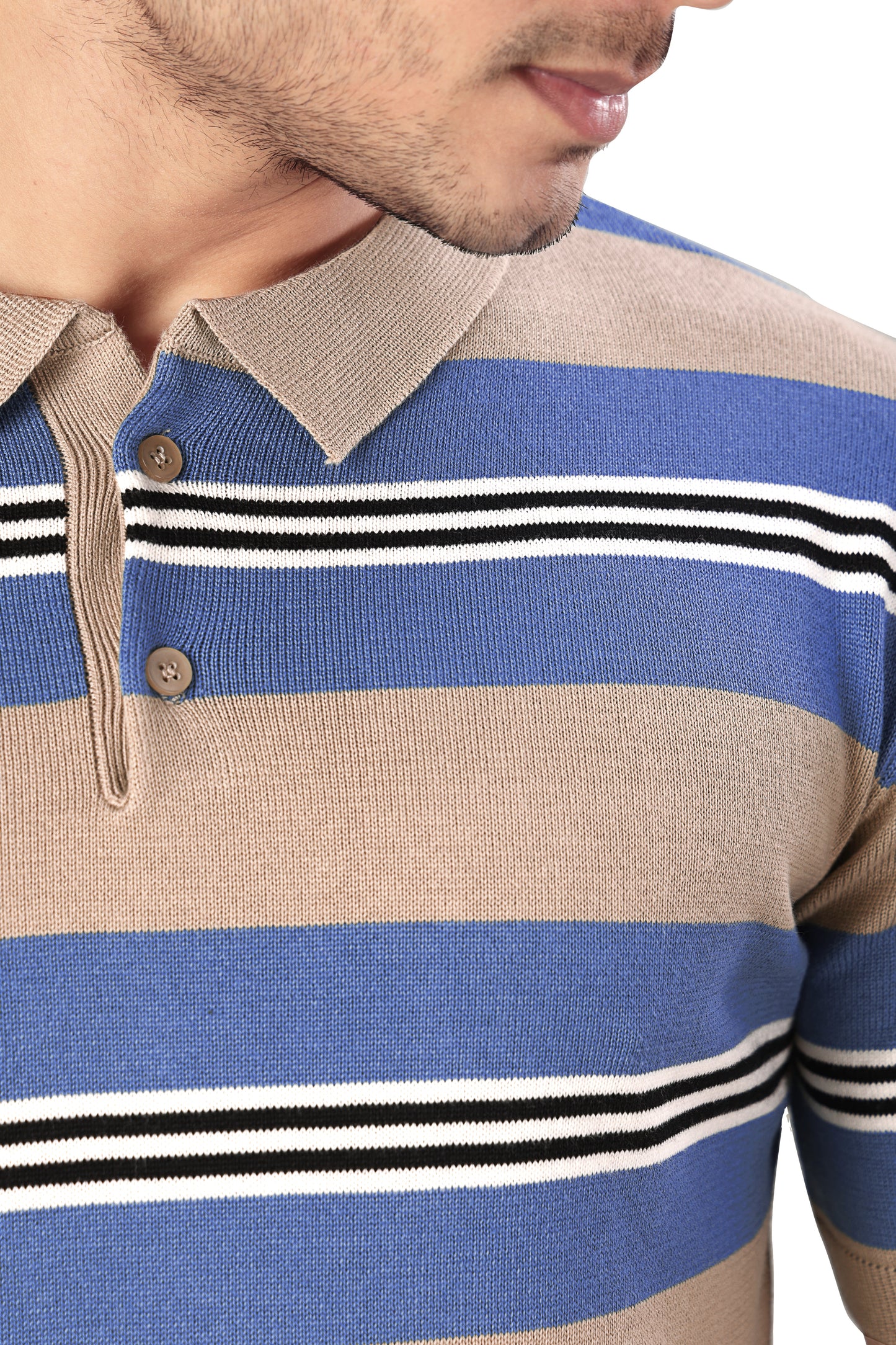 Tim Cooper Switzerland Senior Man Wearing a Striped Polo T-Shirt