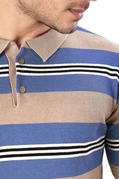 Tim Cooper Switzerland Senior Man Wearing a Striped Polo T-Shirt