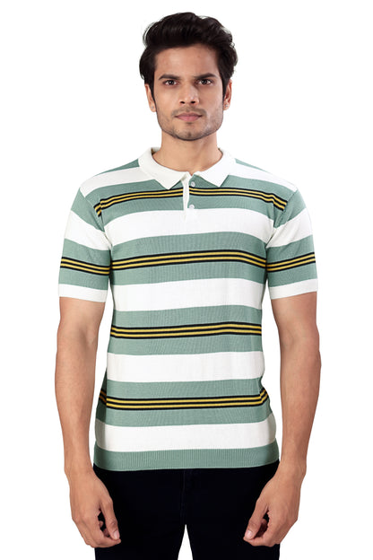 Tim Cooper Switzerland Man a Green and White Striped Polo T-Shirt
