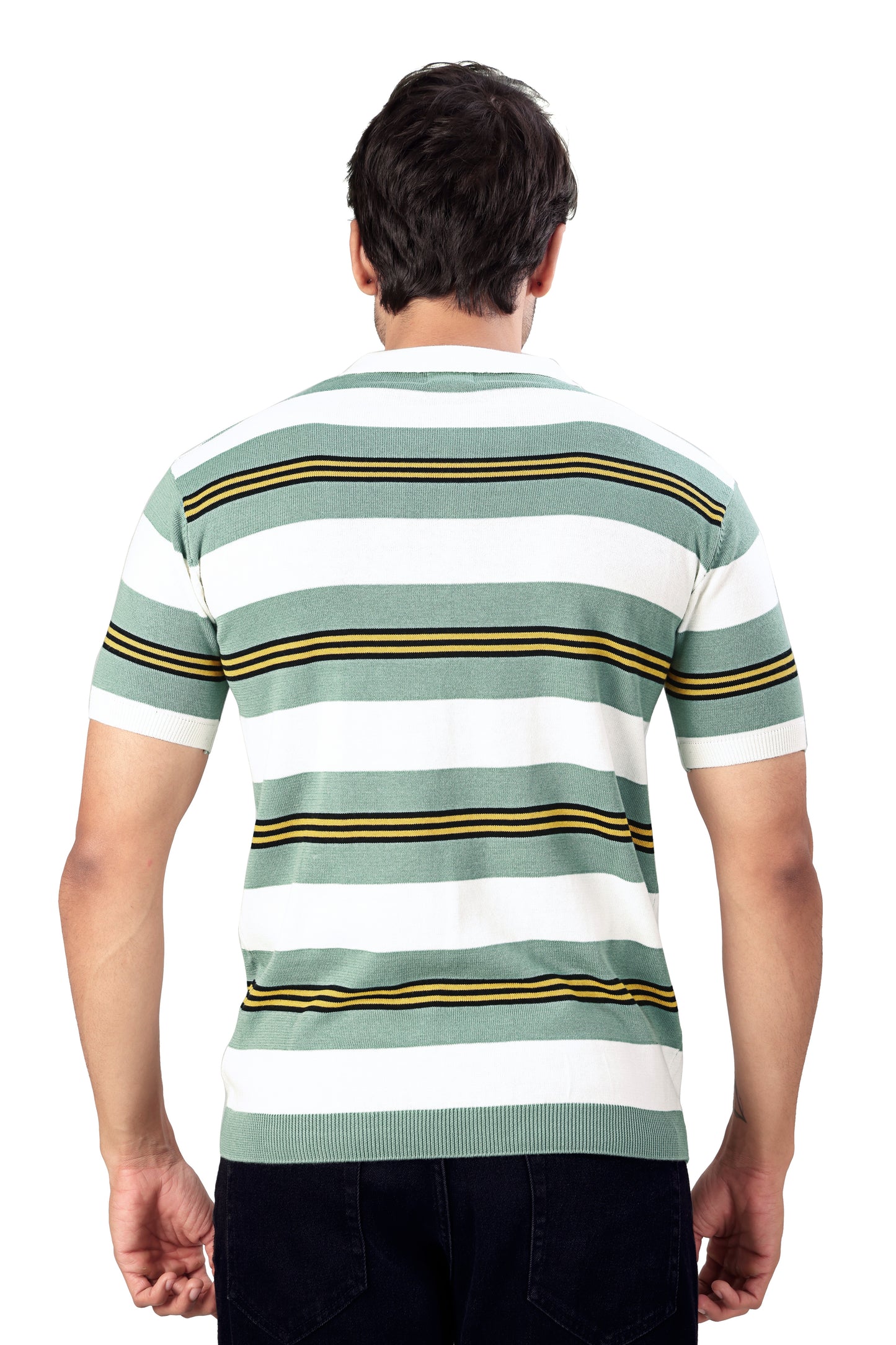 Tim Cooper Switzerland Man a Green and White Striped Polo T-Shirt