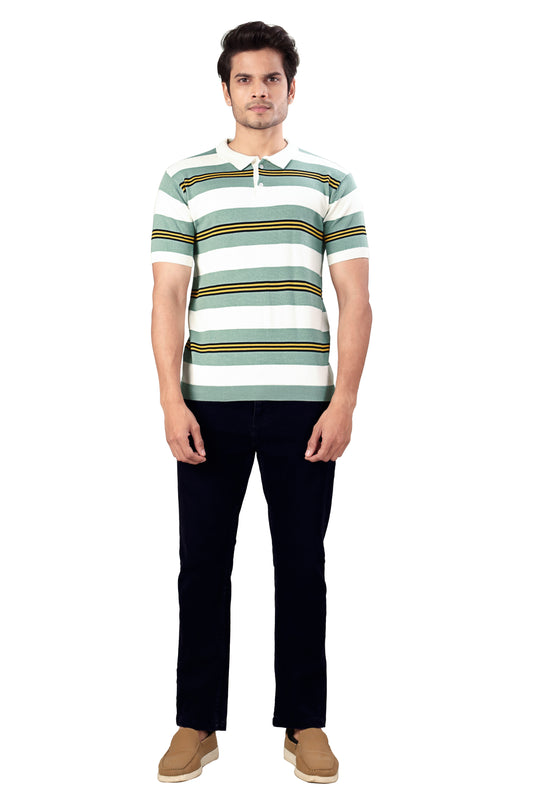 Tim Cooper Switzerland Man a Green and White Striped Polo T-Shirt