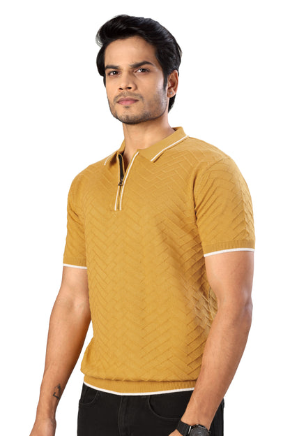 Tim Cooper Switzerland Men’s Mustard Textured Zip Polo T-shirt