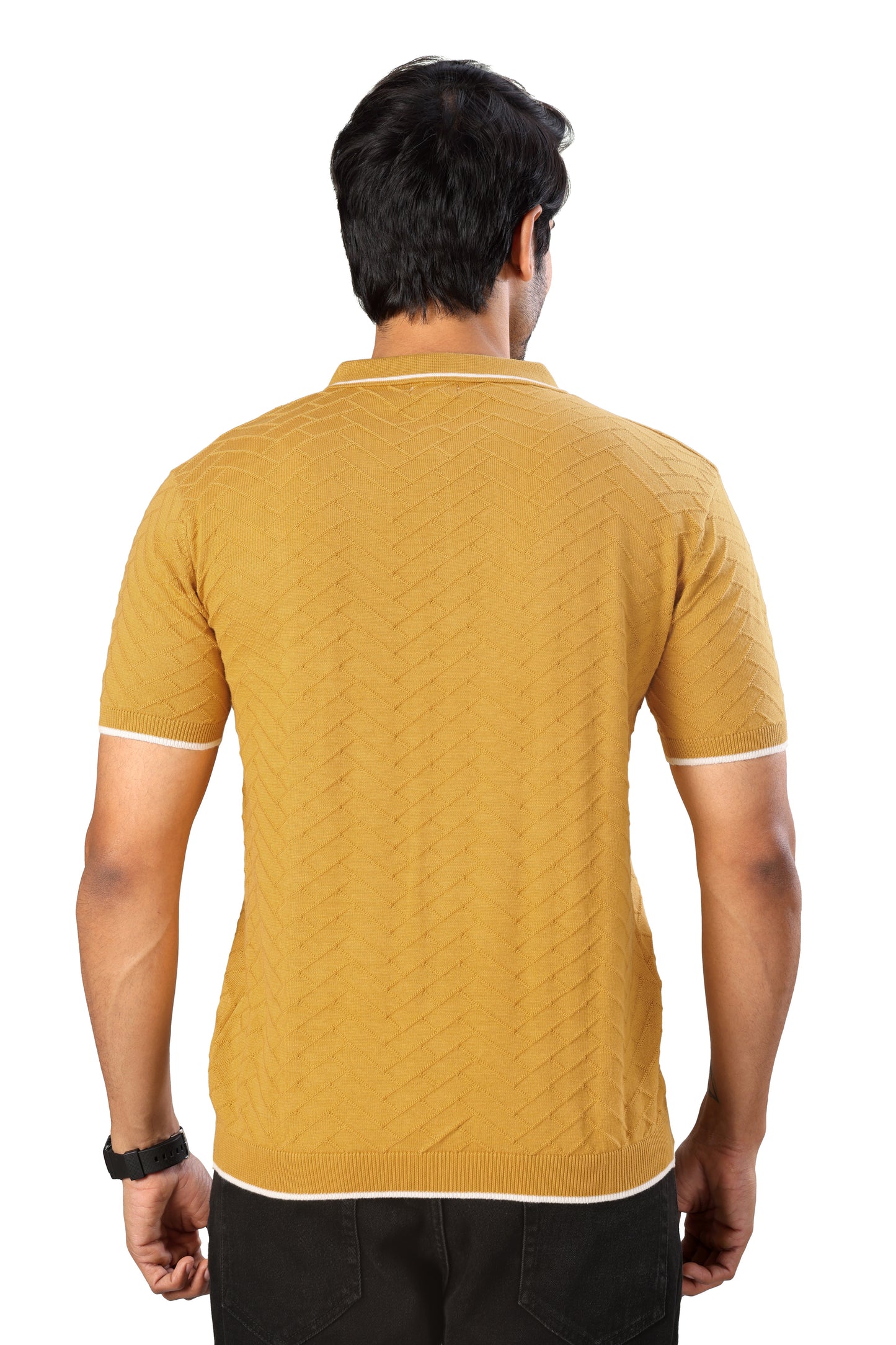 Tim Cooper Switzerland Men’s Mustard Textured Zip Polo T-shirt