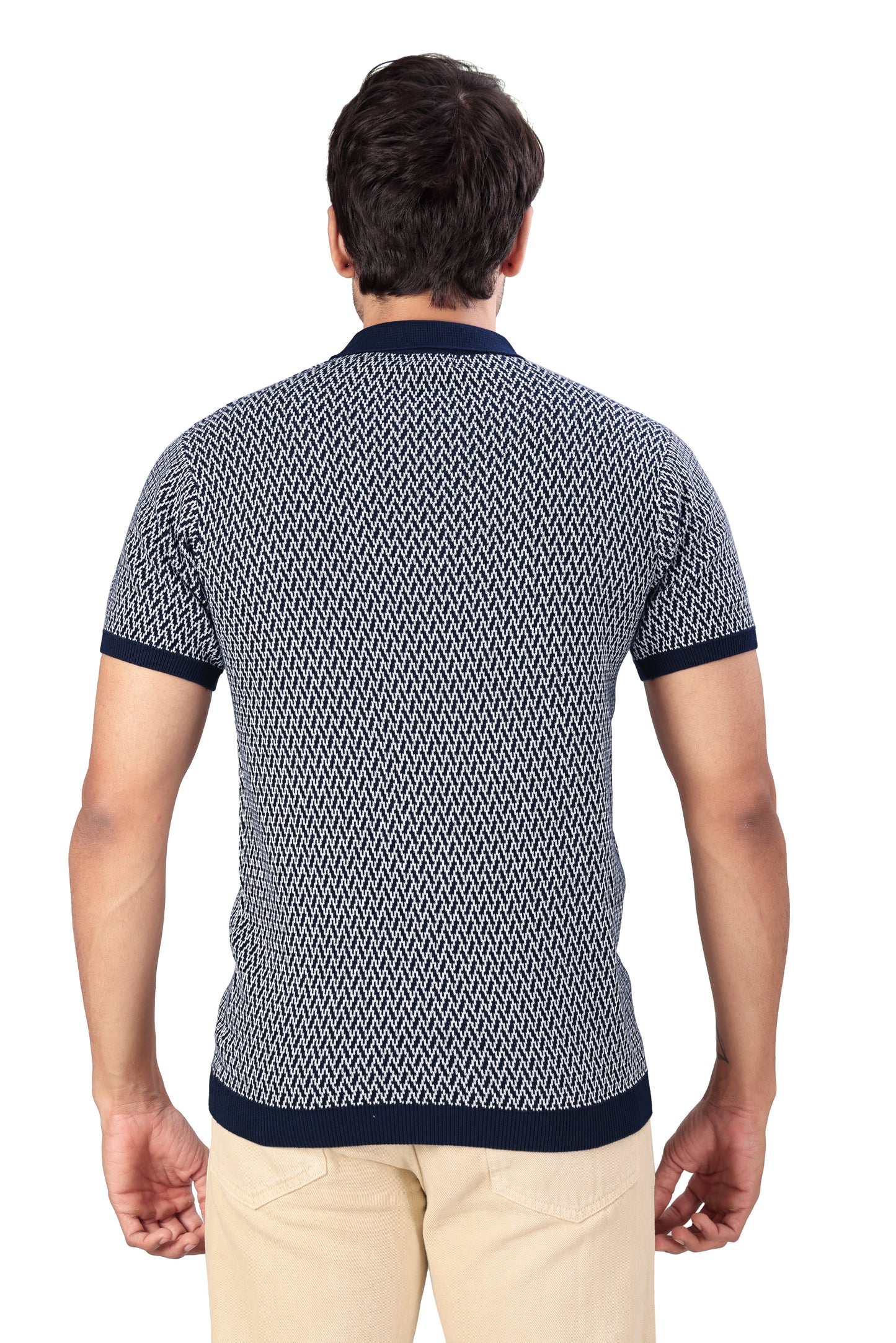 Tim Cooper Switzerland Men’s Navy Blue Patterned Polo T-Shirt with Ribbed Collar